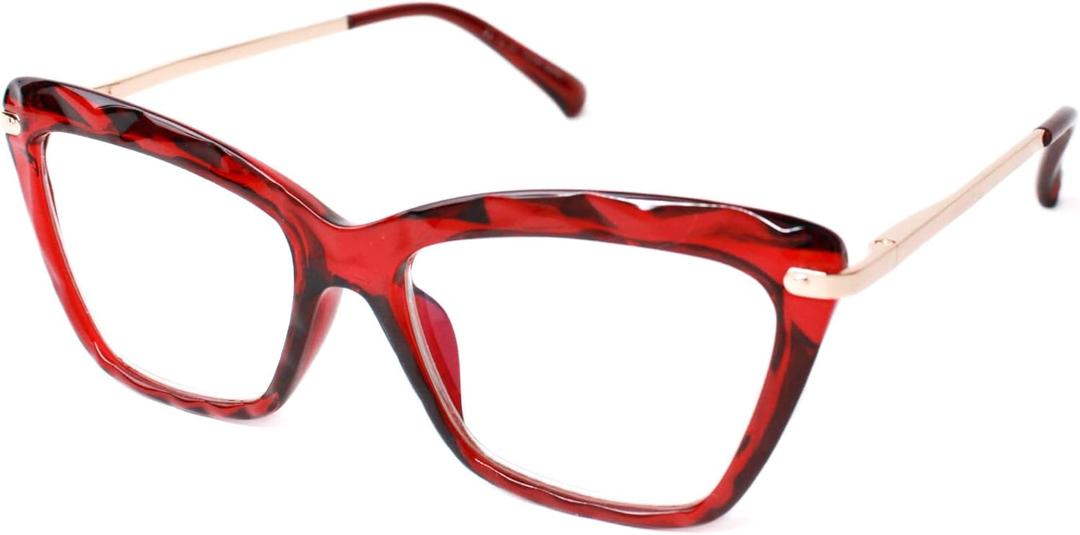 2 x Focus Series Reading Glasses for Women - Full Rim, Polycarbonate & Metal, Includes Case, Cleaning Cloth (Red)
