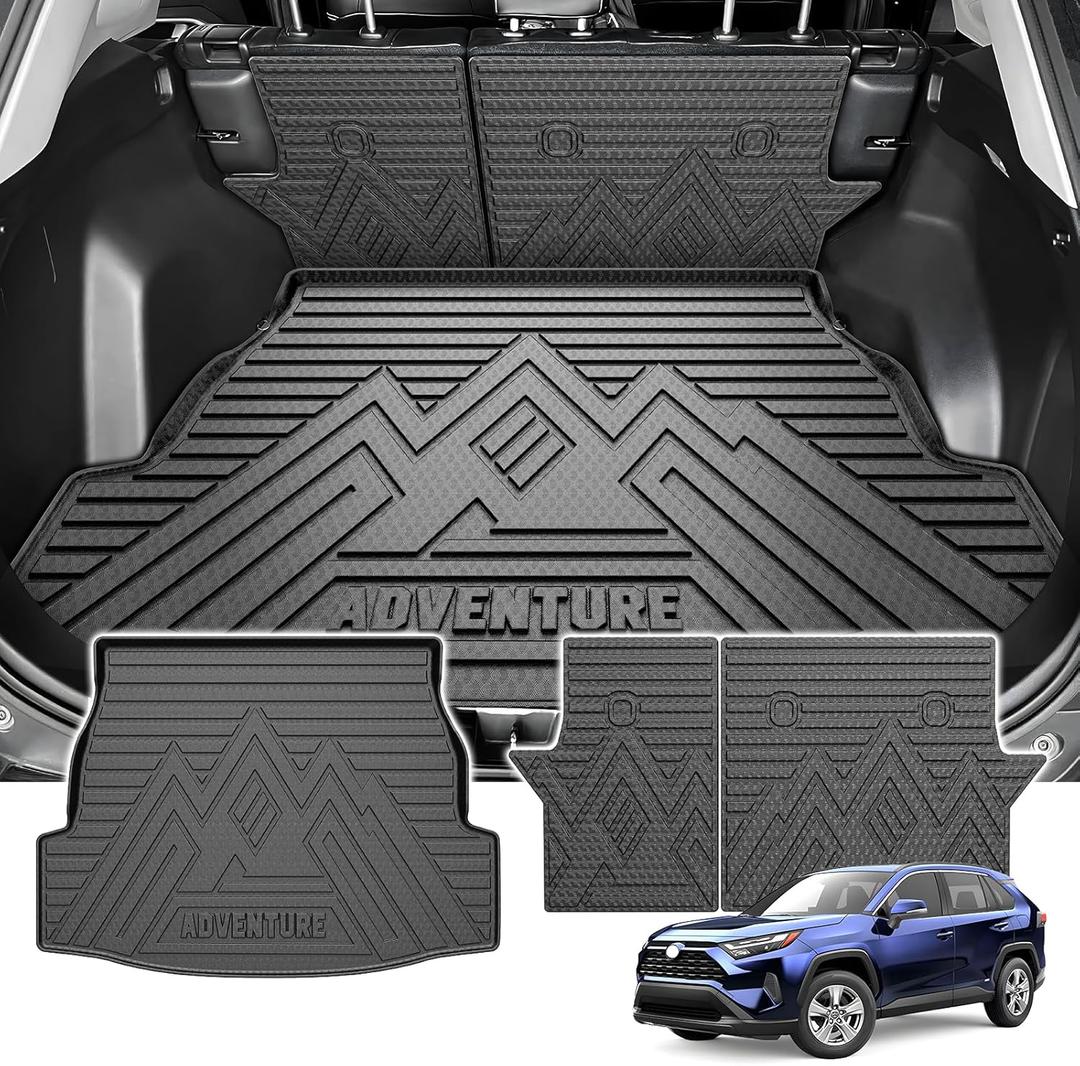 Powerty Cargo Mats with Backrest Mat for Toyota RAV4 2019-2025 Accessories(Include Hybrid&Gasoline), All Weather TPE Cargo Trunk Liners with Seat Back Mat Replacement for RAV4 (Trunk Mat+Backrest Mat)