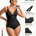 FeelinGirl Shapewear Bodysuits for Women Tummy Control Deep V Neck Body Suits with Built in Bra Tops, Black, Large