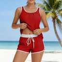 Tankini Swimsuit for Women Summer Trendy 2026 | Modest Tummy Control 2 Piece Bathing Suits, Sporty Swimsuits for Women with Shorts for Athletic,Competition,Surfing (Red, M)