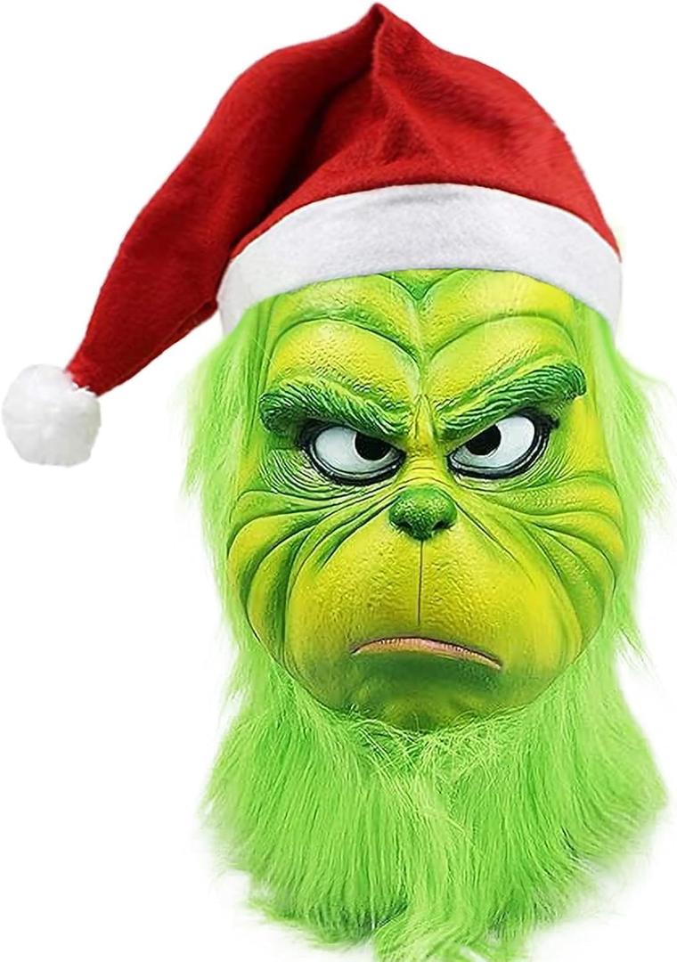 The Christmas Cosplay Mask, Christmas Costume Latex Mask Adult,Green Cosplay Costume Mask