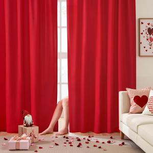 HOMEIDEAS Valentine's Day Non-See-Through Red Sheer Curtains 84 Inches Long, 2 Panels Set Privacy Light Filtering Semi Sheer Curtains for Living Room Bedroom Drapes,W52xL84