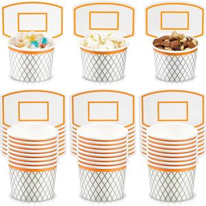 Suclain 24 Pieces Basketball Hoop Snack Cups Basketball Party Decorations Paper Party Supplies Paper Snack Cups Disposable Treat Food Bowls for Ball Themed Birthday Favors