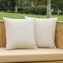 NiNi ALL Pack of 2 Decorative Outdoor Waterproof Pillow Covers Square Linen Textured Garden Cushion Sham Throw Pillowcase Set of 2 for Patio Farmhouse Garden Tent Couch 20x20 Inch Beige