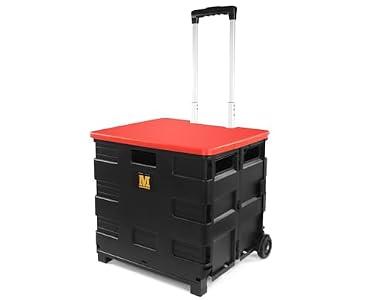 MaxWorks 50919 Portable Rolling Folding Dolly – Black Collapsible Utility Cart with Durable Wheels, Extra Storage & Easy-Fold Design for Shopping, Teaching, and Office Use