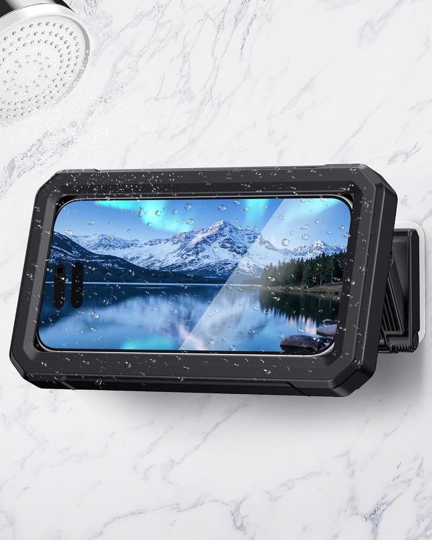 Waterproof Phone Holder for Shower- 480 Rotatable Retractable Adjustable Anti Fog iPhone Case for Shower,Bathroom Accessories Wall Mount Phone Holder for 4-7" Cellphones