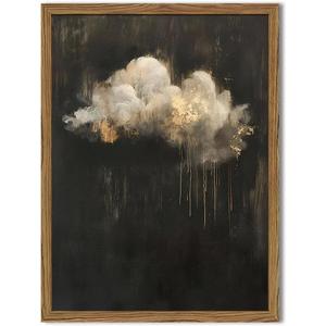 Dark Moody Cloud Wall Art, Vintage Cloud Rain Wall Decor Paintings Abstract Gothic Sky Landscape Academia 3D Texture Hand Painted Sandstone Artwork for Bedroom Living Room 24x36 inch Wood Framed