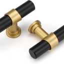Haliwu 10 Pack Singel Hole Center Black Cabinet Pulls Black&Gold Cabinet Handles, Barrel Gold Dresser Drawer Pulls for Kitchen Hardware