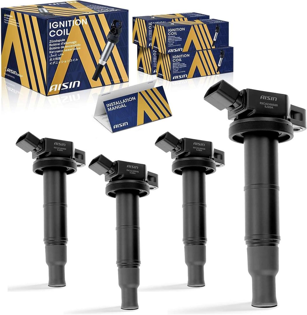 AISIN AFTERMARKET ESCAZ-00500 Pack of 4 Ignition Coils - Compatible with Toyota RAV4 01-08, Camry 02-11, Corolla 09-10, Highlander 01-07, Lexus HS250h 10-12, Scion tC 05-16, xB 10-15