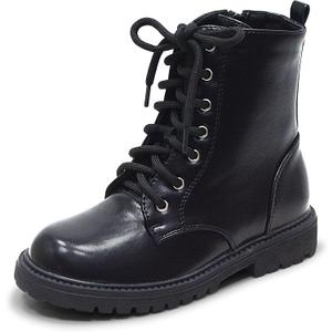 LseLom Girls Boys Side Zipper Combat Ankle Boots Big Kid Black US 2