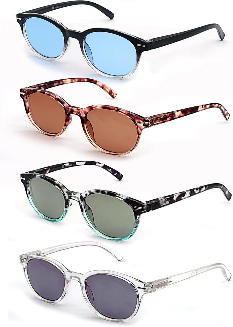 Reading Sunglasses Womens Round Readers Sunglasses +1.00 for Small Head/Petite Face Sun Readers Lightweight&Comfortable Fit 4 Pack