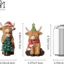 RM ROOMERS Christmas Highland Cow Decor Resin Highland Cow Figurines with Santa Hat Scarf & Tree for Tabletop Shelf Mantel Home Christmas Decoration (Set of 2, 5.39" & 4.48H) (Brown & Red & Green)