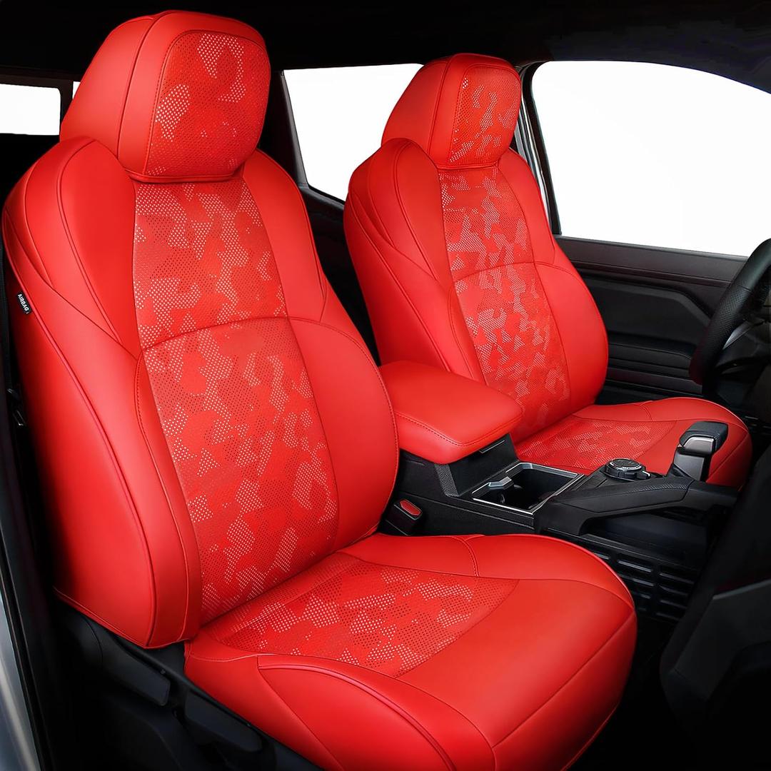 Carlimeki Leather Seat Covers Custom Fit for Tacoma Gen 4th (2024-2026) Double Cab, for SR, SR5, TRD PreRunner, TRD Sport, TRD Off-Road, Limited, Trailhunter - Armrest Covers Included - Fully Covered