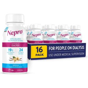 Nepro Nutrition Shake for People on Dialysis, 19g Protein, 420 Calories, Vanilla, 8 fl oz, Pack of 16