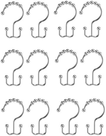 Luvilly 12pcs Shower Curtain Hooks,Shower Curtain Rings,Stainless Steel Shower Rings,Shower Curtain Double Hooks,Double Sided Shower Hooks.(Silver)