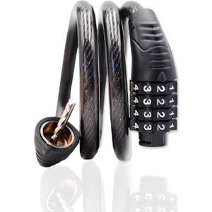 Long Coiled Security Resettable Combination Bike Cable 4 Digit Lock, Anti-Theft Accessories for Mountain and Road Bike, Electric Bicycle, Scooter, 32 inch Pack Of 10