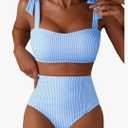 Herseas Women's Tie Shoulder Bikini Sets 2 Piece Striped Swimsuits High Waisted Bathing Suits, Size M