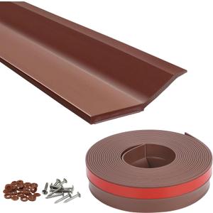 Garage Door Seal Top and Sides, Garage Door Weather Stripping, Universal Weatherproofing Seal Strips Soft and Hard Composite Design with Adhesive Backing and Screws, Brown, 34.4FT