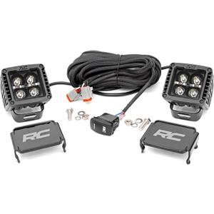 Rough Country 2-Inch Black Series LED Light Pods with White DRL - 3,600 Lumen Spot Beam, 40W CREE LEDs, Waterproof Off-Road Lights for Trucks, Jeeps, UTVs & 4x4s