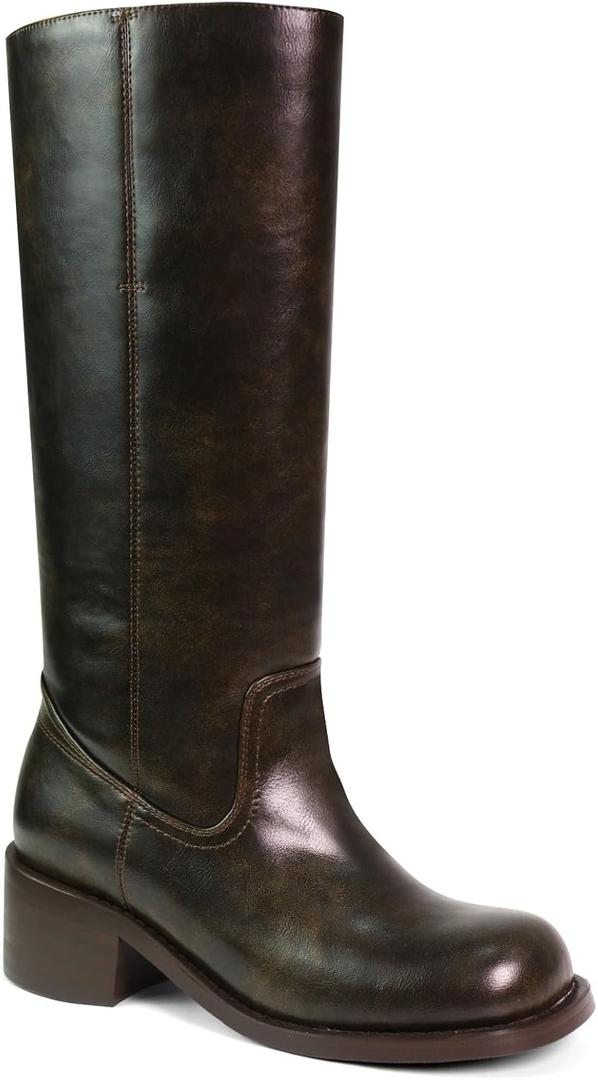 UBWDU Women's Knee High Boots Chunky Block Heel Long Boots Square Toe Low Heel Boots for Women, Size 8.5