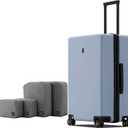 LEVEL8 Elegance Checked Luggage, 24 Inch Hardside Suitcase, Lightweight Matte Hardshell with Tsa Lock, Large Suitcases with Spinner Wheels, Light Blue