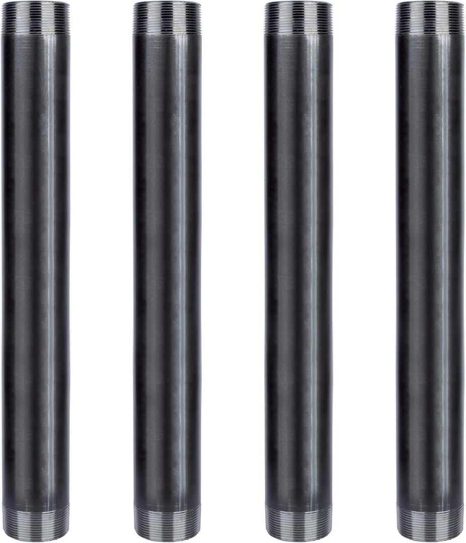 PIPE DECOR Black Steel Plumbing Pipe, 2 in. Dia. x 18 in. Pre-Cut Pipe Fits Standard 2 Inch Black Threaded Pipes, Nipples and Fittings, 4 Pack