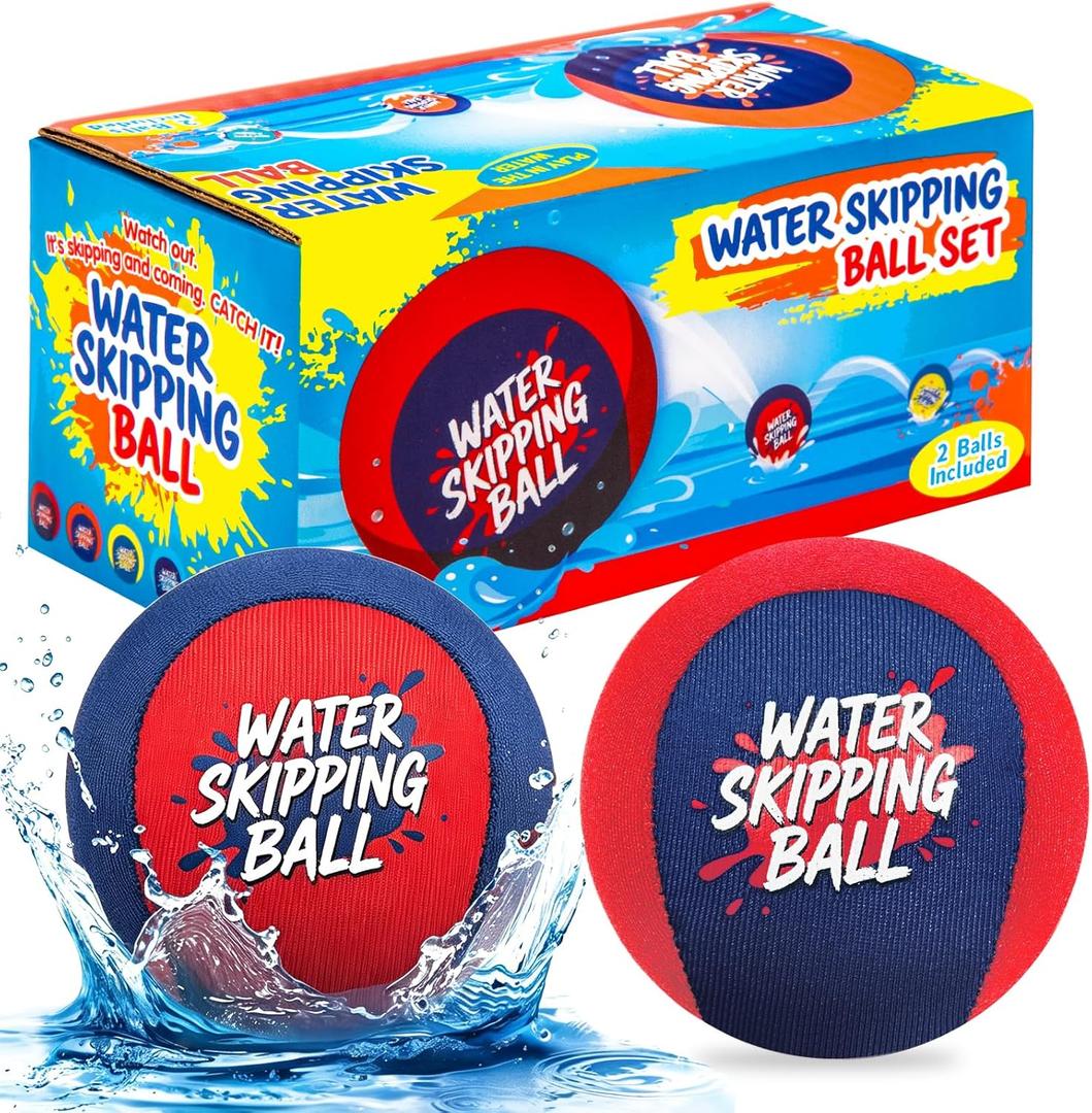 Korlon Tec 2 Pack Water Skip Ball for Pool Play, Splash Water Bouncing Ball Pool Balls with Mesh Bag, Summer Water Lake Beach Pool Toys for Kids Ages 4-8 8-12 and Adults Games