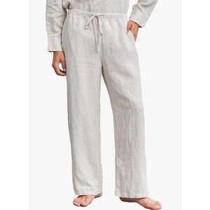 100% Linen Summer Casual Elastic Drawstring Loose Pants Pockets S