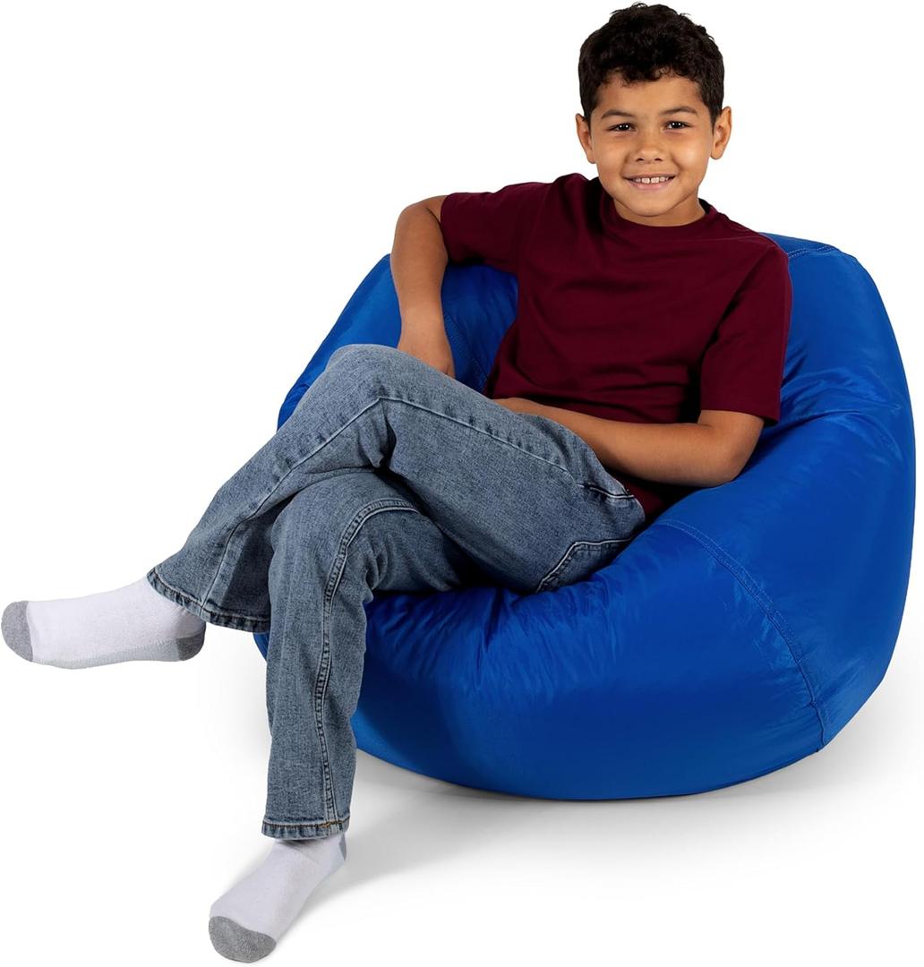Big Joe Classic Bean Bag Chair for Kids Bedroom and Reading Nook, Easy-Clean Sapphire, Durable Nylon Polyester Blend, 2 feet Refillable, Single