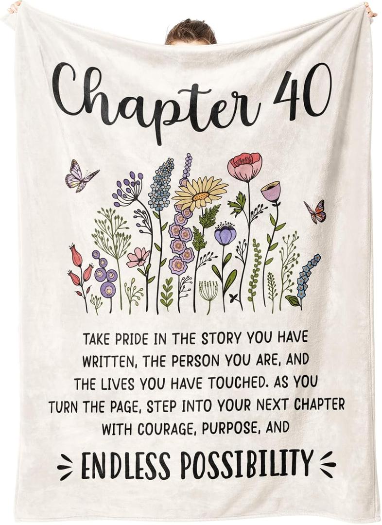 Afterprints 40th Birthday Gifts Women, Chapter 40 Blanket Gift for Her, 40 Year Old Birthday Gifts for Women, Friend, Sister, Mom, 1986 Bday Gift, Turning 40 Throw Blankets 50'' x 60''
