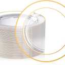 FOCUSLINE 100 Count 10 Inch Clear and Gold Plastic Plates, Disposable Heavy Duty Clear Plates with Gold Rim, Premium Hard Plastic Plate Fancy Disposable Dinner Plate for Wedding Parties