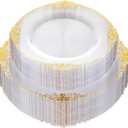 Nervure 100Pcs Clear and Gold Plastic Plates - Heavyweight Gold Disposable Plates - Plastic Plates Include 50Pcs 10.25inch Dinner Plate & 50Pcs 7.5inch Dessert Plate for Wedding & Party