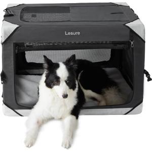 Lesure Collapsible Dog Crate - Portable Travel Kennel for Large Dog, 4-Door Pet Crate with Mesh Windows, Indoor & Outdoor, Charcoal Gray