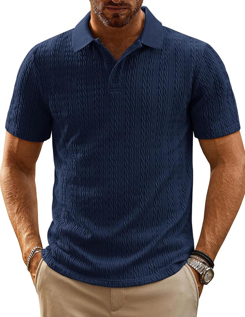 PJ PAUL JONES Mens Polo Shirts Short Sleeve Casual Collared Summer Vacation Shirts Golf Polo Shirts (Blue, L)