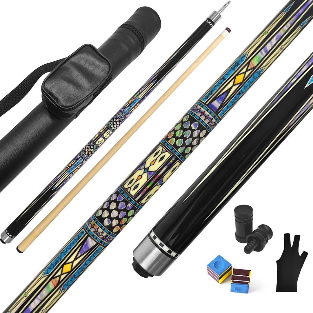 2-Piece Canadian Maple Pool Cue Stick with Portable Hard Case -12.5mm Leather Tip, 58" Billiard Sticks 19 oz/ 20 oz - Precision Crafted for Straight Shots and Balanced Performance