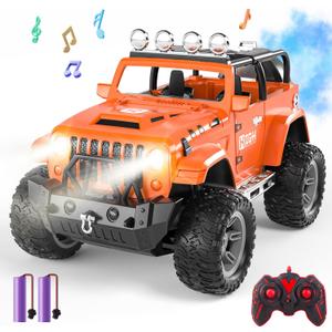 1:16 Remote Control Car with Spray, Lights and Sound, 2.4GHz Remote Control Truck for Boys and Girls, All Terrain Off-Road RC Car Jeep, Toys Gift for Kids