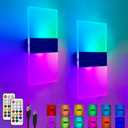 Rechargeable RGB Wall Sconces with Remote Control, Battery Operated - 12 Colors Dimmable Wireless Wall Lamp 2 Pack