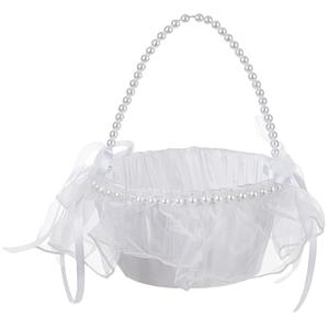 Wedding Flower Girl Basket with Pearl Handle,Satin Flower Storage Basket for Wedding Home Garden Decor (5884, 1)
