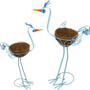 J-Fly 2 Sets Pelican Metal Flowers Plant Holders Stand with Coconut Pots, Plants Stand Indoor Flower Pots Outdoor, Room Home Living Room Front Outdoor Patio Decor, Gardening Christmas Decoration Gifts