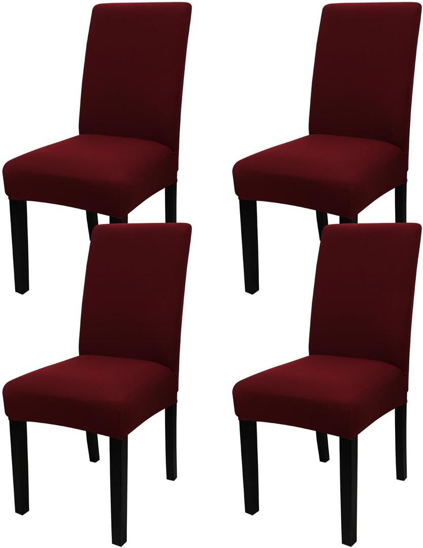 JQinHome 4 Pcs Dining Chair Slipcover, High Stretch Removable Washable Chair Seat Protector Cover for Home Party Hotel Wedding Ceremony (Burgundy)