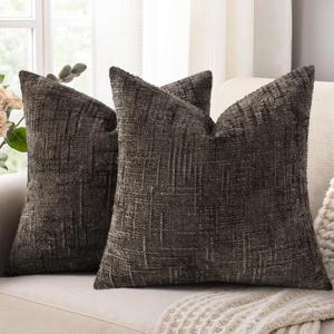 decorUhome Dark Brown Chenille Throw Pillow Covers 20x20 Set of 2 Textured Soft Cozy Slubby Couch Pillow Covers Modern Farmhouse Boho Decorative Pillow Cases for Bed Sofa Living Room