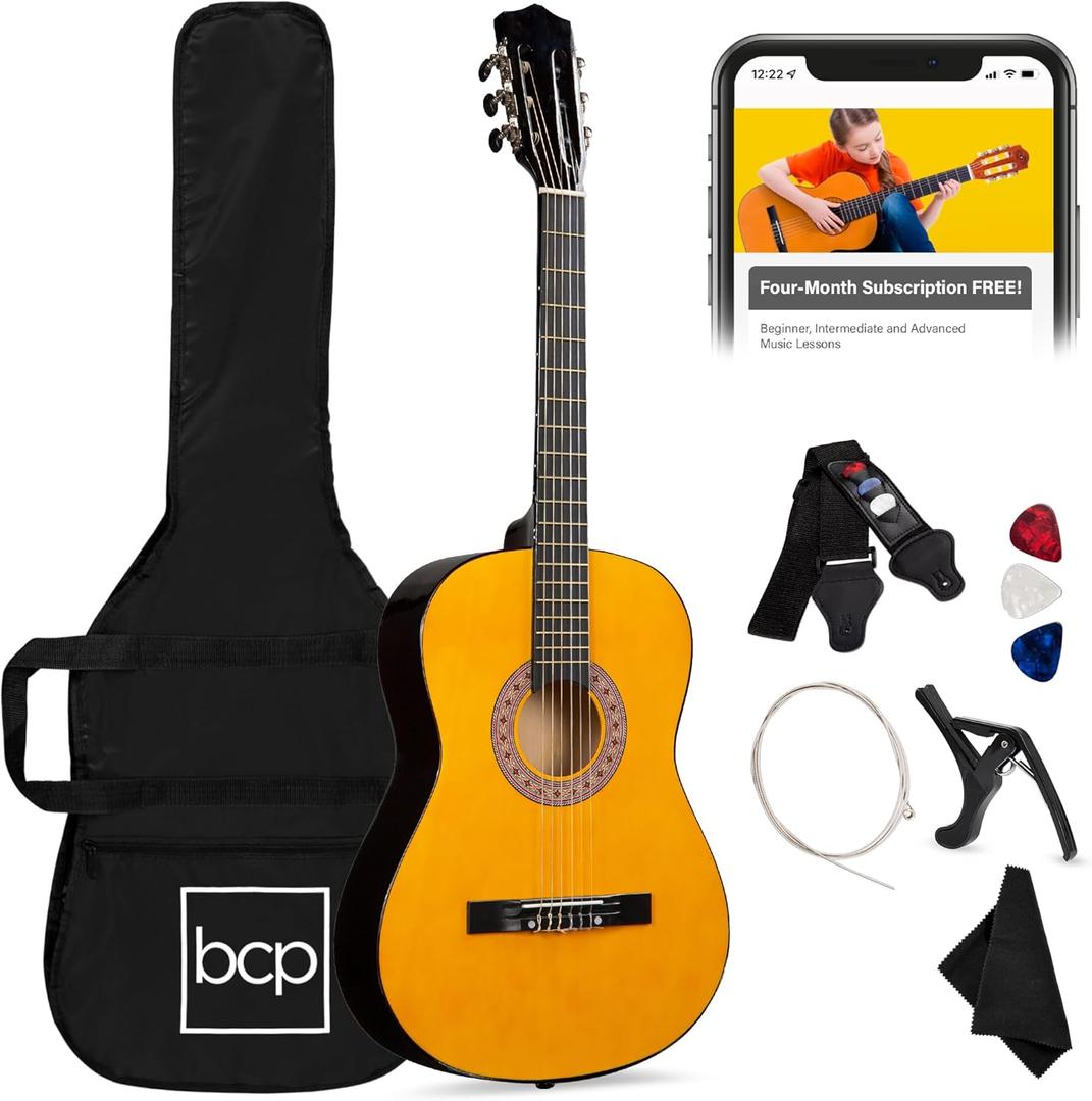 Best Choice Products 38in Beginner All Wood Acoustic Guitar Starter Kit w/Gig Bag, 6 Picks, Nylon Strings, Strap w/Pick Holder - Natural