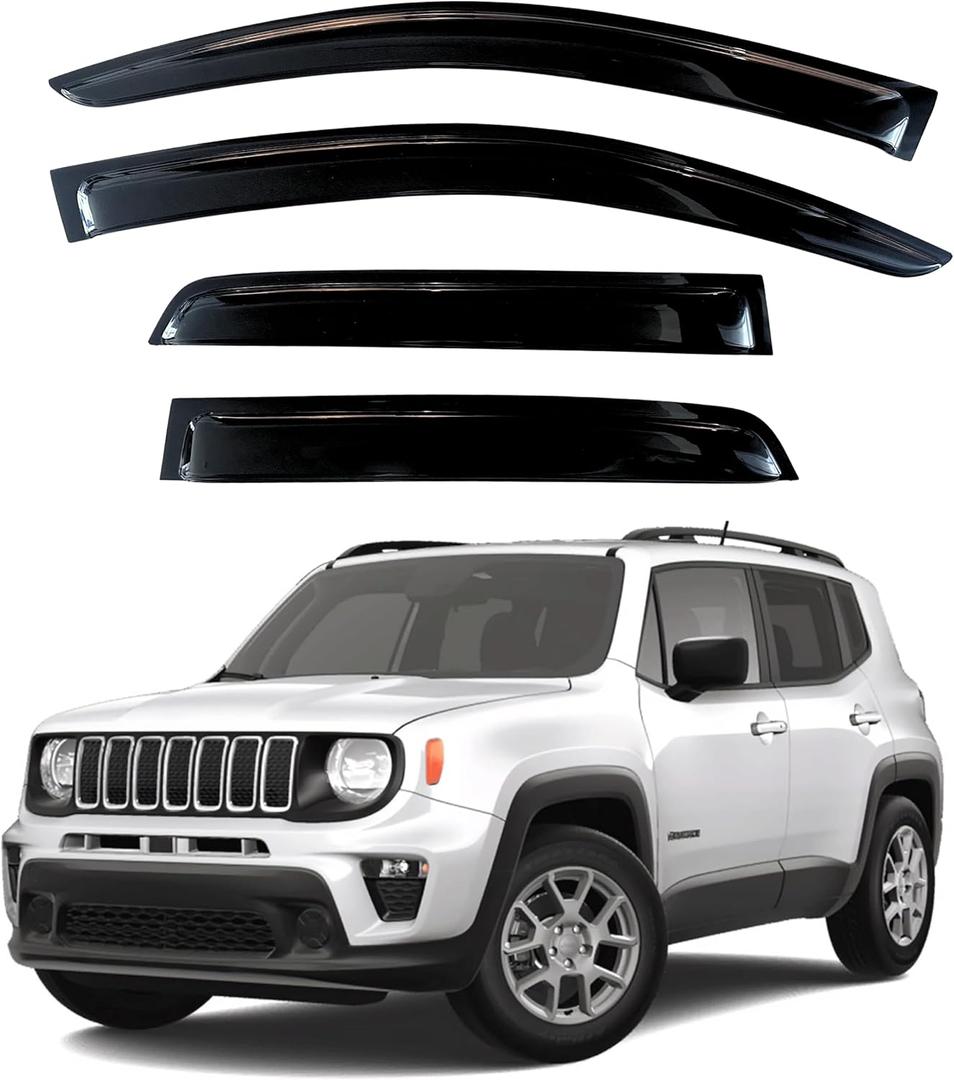 KPY Window Visor Compatible with Jeep Renegade 2015-2024, 4PC Rain Guard Side Window Vent Deflectors Tape-On Style, 2015 2016 2017 2018 2019 2020 2021 2022 2023 2024