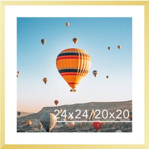 JCJMY 24x24 Picture Frame Gold with 20x20 Mat, Display Photo 20x20 with Mat or 24 x 24 Without Mat, Wall Hanging Large 24x24 Poster Frame with Shatter Resistant Plexiglass, Gold