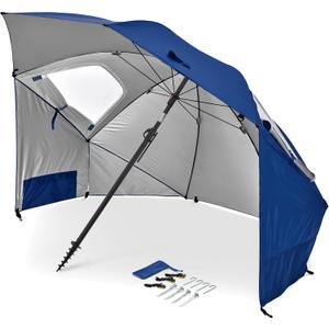 Sport-Brella Premiere UPF 50+ Umbrella Shelter with Patented Side Panels and Tilt Mechanism, Heavy-Duty 1.25 Inch Center Pole, Auger Anchor for Sand and Grass