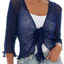 Back From Bali Womens Lightweight Knit Cardigan Shrug Lite Sheer Navy Size M