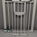 Babelio Baby Gate with Adjustable Cat Door,29-43" Auto Close Durable Pet door for Stairs,Doorways and House,Pressure Mounted,Easy Install,Effortless Walk Thru,White