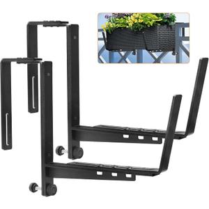 2 Pcs Adjustable Railing Planter Boxes Brackets,Heavy Duty Iron Window Box Planters Holder Outdoor for Railings,Windowsill,Patio,Deck,Garden,Balcony,Fence,Wall,Porch,Black