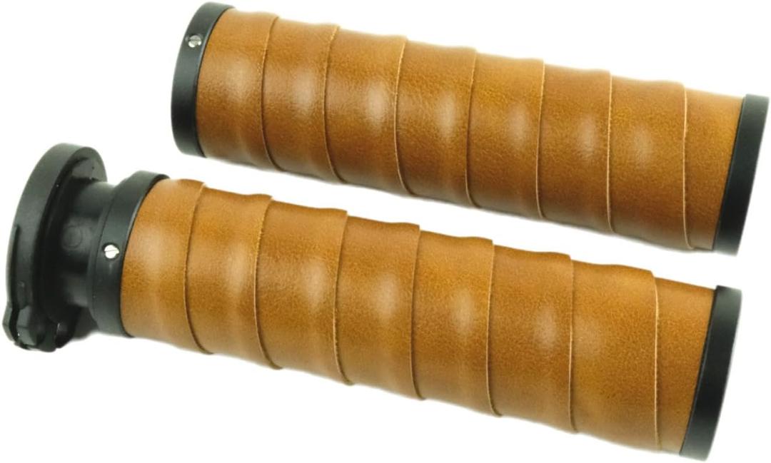 7/8 inch Vintage Motorcycle Handlebar Throttle Hand Grips with End Plugs Aluminum CNC Tube Retro Leatherette for Cafe Racer Bobber Chopper