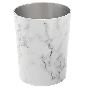 mDesign Round Metal Small 1.7 Gallon Recycle Garbage Can Wastebasket, Garbage Container Bin for Bathrooms, Kitchen, Bedroom, Home Office Durable Stainless Steel Mirri Collection White Marble